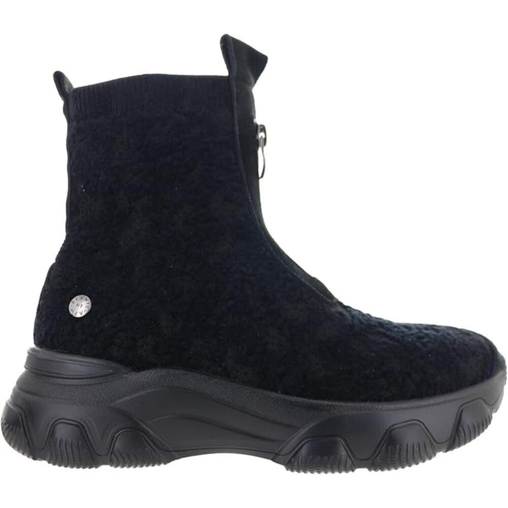 Bernie Mev Andy Bootie Women 6/37 Black Chenille Fuzzy Textured Zip Pull On NWOB